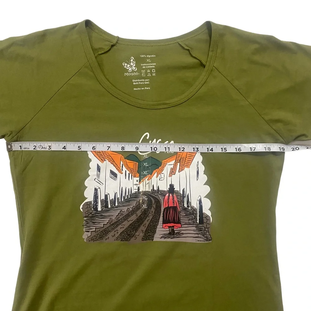 NWT XL Cuzco 100% Peruvian Cotton Olive Green Short Sleeve T-Shirt Scoop Neck - Picture 6 of 8